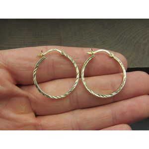 Sterling Silver Simple Gold Plated Textured Hoop Earrings Vintage Wedding